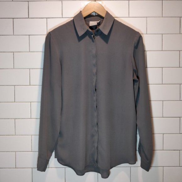 ASOS Long Sleeve Grey Button Down Business Casual Workwear Minimalist 2 Small - Picture 2 of 6